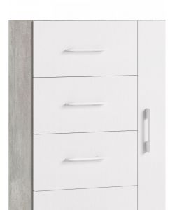 Terraneo Mobile Multifunzionale 4 Cassetti e Anta Bianco - Effetto Cemento - 90x41x87 cm