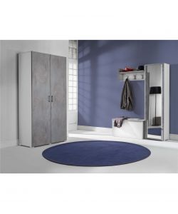 Terraneo Mobile Bianco con Anta Specchio e Cornice Cemento - 50x32x182 cm - Multiservizio con 7 Ripiani Regolabili