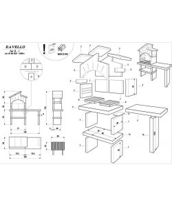 Barbecue Ravello in muratura grigio - Griglia regolabile 166x59x173 cm