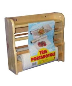 Portarotolo Legno A Parete 3 Naturale Cm 33X9 H 29