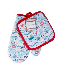 Guanto forno e presina decori marini assortiti - Set 2 pezzi