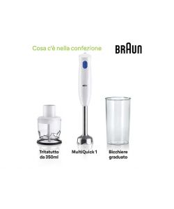 Braun Frullatore ad Immersione MultiQuick 1 450W Bianco Acciaio 0.6LT