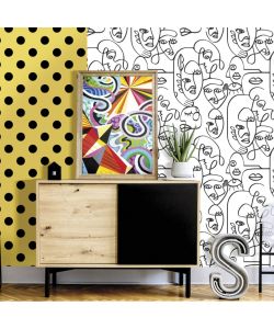 Noordwand Carta da Parati Friends & Coffee Line Art Faces Bianco Nero
