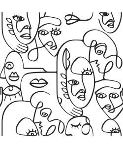 Noordwand Carta da Parati Friends & Coffee Line Art Faces Bianco Nero