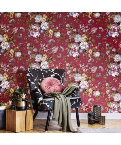 Noordwand Carta da Parati Blooming Garden 6 Big Flowers Rosso e Blu