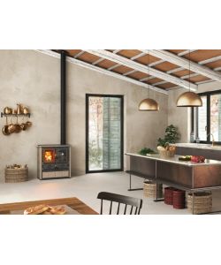 La Nordica Cucina a Legna Rosetta Vst in Maiolica Tortora - 7,9 kW