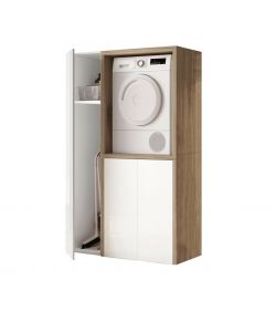 Savini Porta Lavatrice Asciugatrice 78,5x91cm con Ante Push Pull - Noce Bianco Lucido