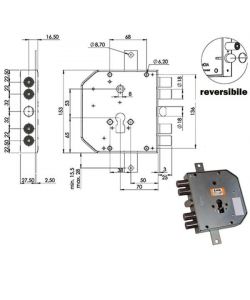 Serratura Sic.Triplice Dx Cil. E73 Rte654/220 Moia