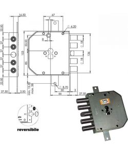 Serratura Sicura Triplice Dx Cilindro E63 Res654+33/270 Moia