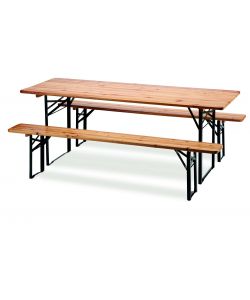Set Birreria in Legno Naturale con Panche - 220x70 cm
