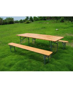 Set Birreria in Legno Naturale con Panche - 220x70 cm