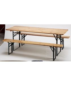 Set Birreria in Legno Naturale con Panche - 220x70 cm