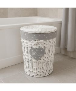 Cesto Portabiancheria Ovale Home in Vimini Interno Foderato 49x36x55cm