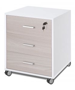 Cassettiera 3 Cassetti Bianco Fiammato Olmo Chiaro 70X50X41 Cm