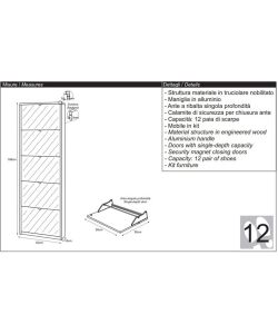 Sarmog Scarpiera con Specchio Open Kit - Colore Cemento 190 cm