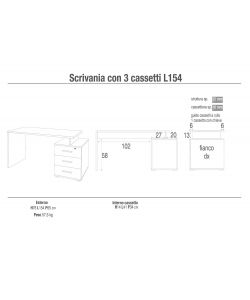 Legmo Scrivania in Legno Noce e Ossidiana Nera - Comodino 3 Cassetti