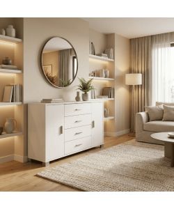 Sarmog Madia moderna bianca 2 ante 4 cassetti 136x41x86 cm elegante