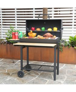 C&BBQ Barbecue Rettangolare a Carbone con Mensola Laterale Nero 109x71,5x102,5 cm