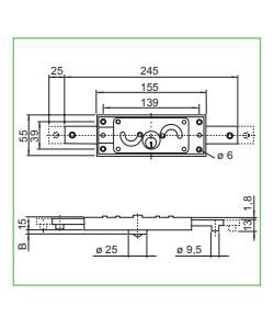 Serratura centrale per serrande 155x55 mm