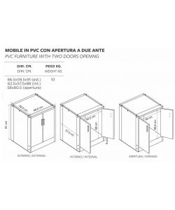 Mobile Coprilavatrice Bianco in PVC - 66,5 x 59,5 x 91 h cm - Struttura Resistente per Interni ed Esterni