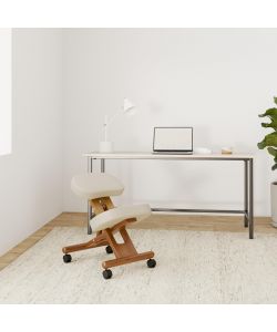 Sgabello Ergonomico Minneapolis in Legno Massello Regolabile Ecrù 44x75 cm