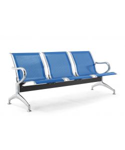 Serena Group Panca 3 Posti Blu in Acciaio Microforato - Ideale per Sale d'Attesa