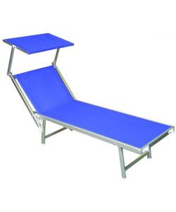 Lettino Mare in Alluminio Blu - 185x61 cm - Con Tetto Parasole