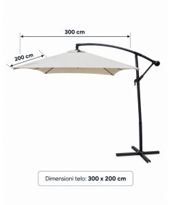 Domo Mea Ombrellone da Giardino Ecrù con Braccio Laterale - 3 x 2 m
