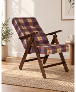 Poltrona Roma Reclinabile in Legno e Tessuto - Scacchi Blu, Verde o Bordeaux
