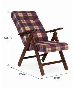 Poltrona Roma Reclinabile in Legno e Tessuto - Scacchi Blu, Verde o Bordeaux