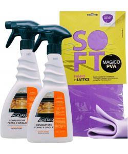 AQUAM Set Sgrassatore Forno e Griglie 1000 ml con Panno Lattice Soft