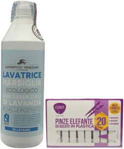 Detergente lavatrice ecologico lavanda 1000 ml con pinze elefante