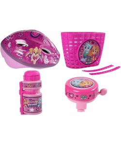 Set Bici Bambina Paw Patrol con Casco Fuxia, Campanello e Cestino