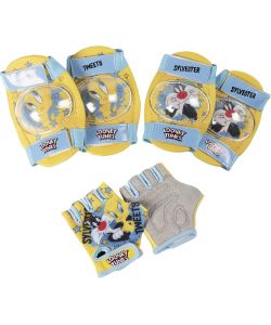 TataWay Kit protezione bici bambina giallo con gomitiere e guanti cartoon