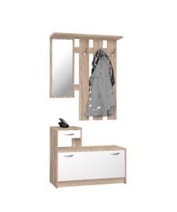 Effezeta Italia Mobile ingresso Rudolf - Rovere Bianco - Guardaroba con Specchio, 3 Ganci, Scarpiera, 1 Vano Aperto, 1 Ripiano Cappelli - L 100 x H 180 x P 30 cm