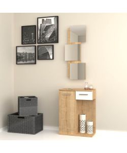 Lion Mobile Ingresso con Specchi e Cassetto Rovere Bianco - 60x35x79H