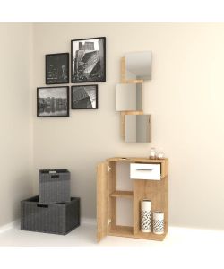 Lion Mobile Ingresso con Specchi e Cassetto Rovere Bianco - 60x35x79H
