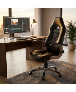 Cosma Poltrona Gaming Nero Poliuretano 71x71,5x115-125 cm con Braccioli