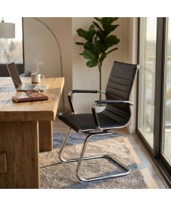 Cosma Poltrona da Ufficio Kyra Nero con Braccioli e Base Cromata 60x60x95