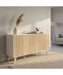 Cosma Mobile Elton Soggiorno 3 Ante Bianco e Naturale 150x75 cm