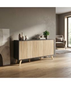 Cosma Mobile Soggiorno Elton 3 Ante Grigio Naturale 150x75 cm Antracite
