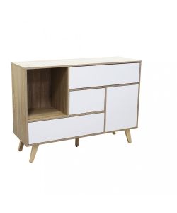 Cosma Mobile Soggiorno Basso 119x85,6 cm Bianco e Naturale con 1 Anta e 3 Cassetti