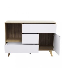 Cosma Mobile Soggiorno Basso 119x85,6 cm Bianco e Naturale con 1 Anta e 3 Cassetti