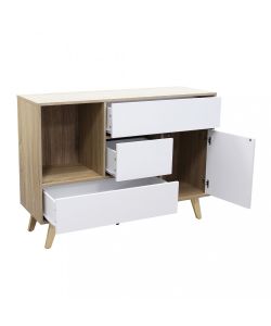 Cosma Mobile Soggiorno Basso 119x85,6 cm Bianco e Naturale con 1 Anta e 3 Cassetti
