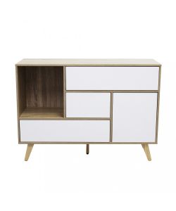 Cosma Mobile Soggiorno Basso 119x85,6 cm Bianco e Naturale con 1 Anta e 3 Cassetti