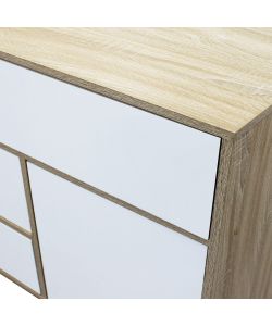 Cosma Mobile Soggiorno Basso 119x85,6 cm Bianco e Naturale con 1 Anta e 3 Cassetti