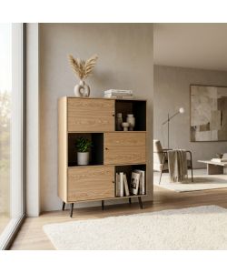 Cosma Libreria Elwood 3 Ripiani Nero e Marrone 100x39,5x135 cm