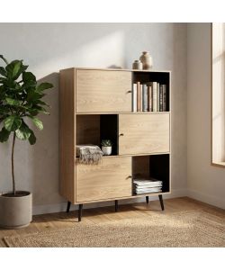 Cosma Libreria Elwood 3 Ripiani Nero e Marrone 100x39,5x135 cm