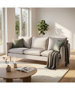 Cosma Divano 3 Posti Beige in Tessuto con Gambe in Legno 188x84 cm