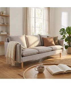 Cosma Divano 3 Posti Beige in Tessuto con Gambe in Legno 188x84 cm